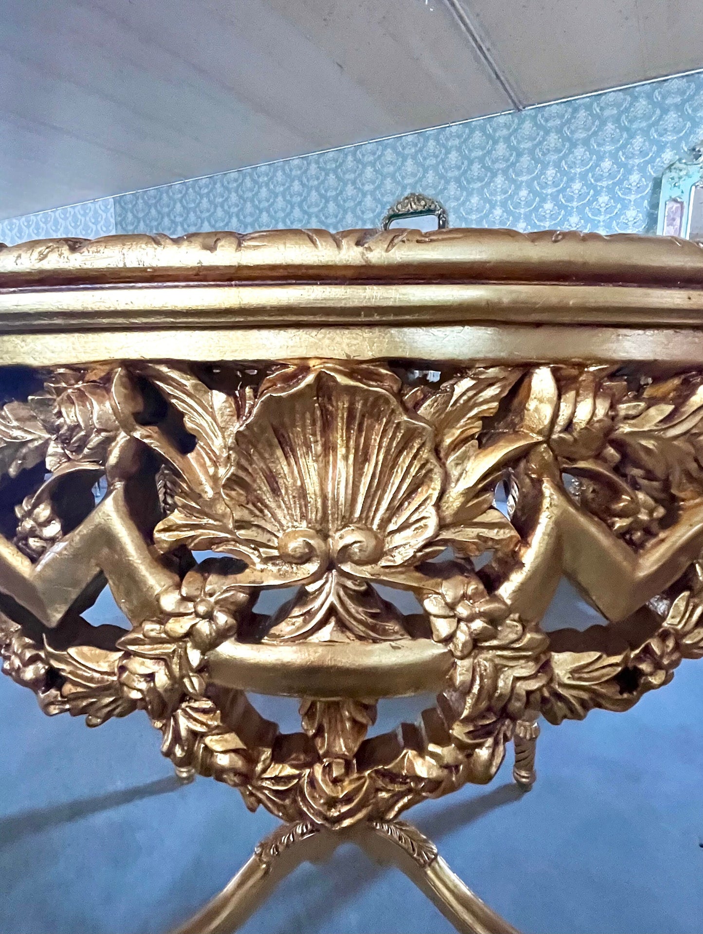 Dining Table in Gold Finish French Baroque Style Round Table Handmade Antique Style for Dining Room Decor