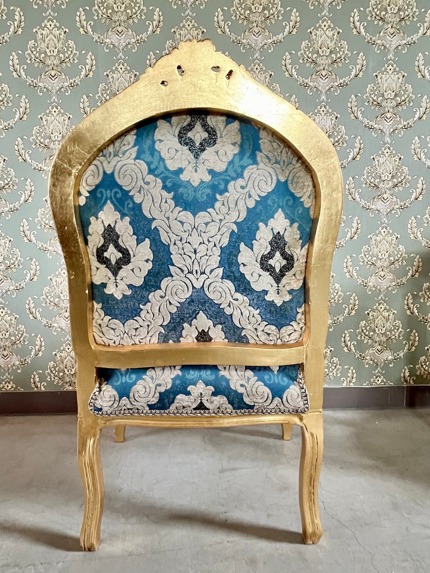 Armchairs French Louis Style in Blue Damask Retro Baroque Rococo Style Armchair Lounge Chair for Home Decor