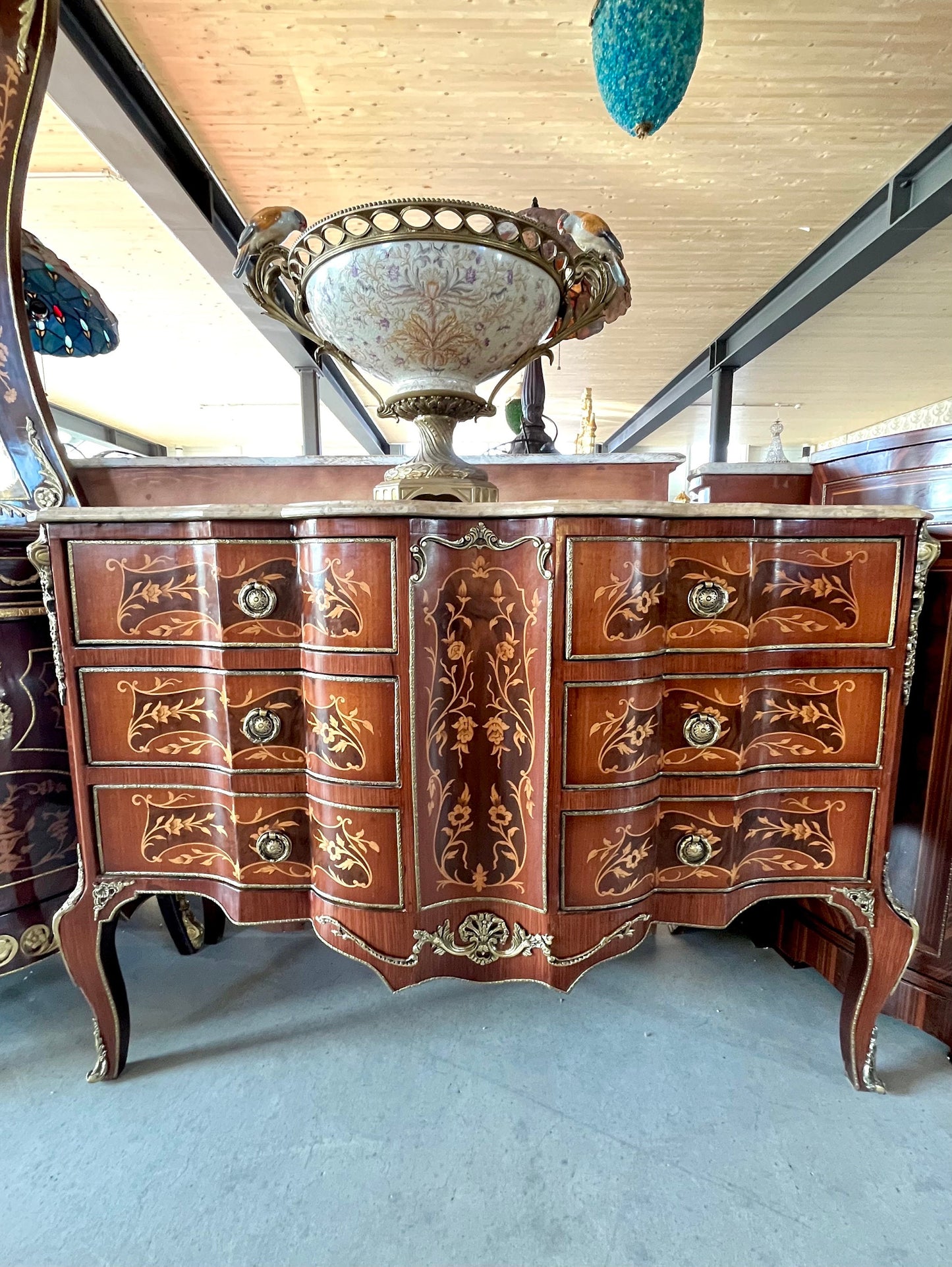 Chest of Drawer Nostalgic French Baroque Style Wooden Cabinet with Marble at Top Antique Style Reproduction for Stylish Home Decor- Limited