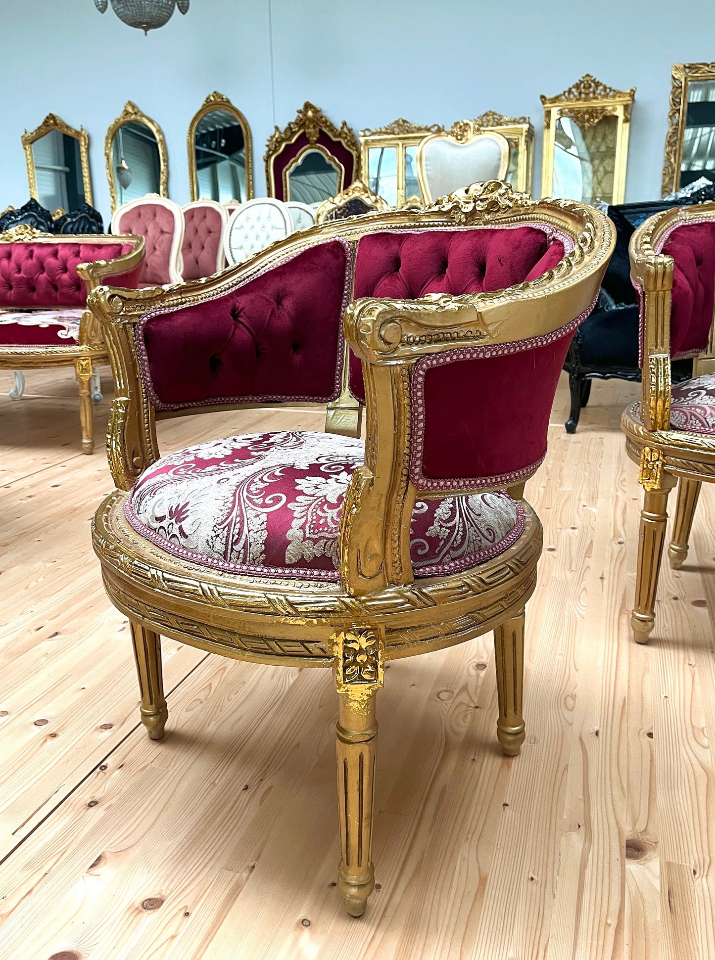 Sofa Set Red French Baroque Style Lounge Sofa Set in Bordeaux Floral Color French Settee for Lobby Living Room