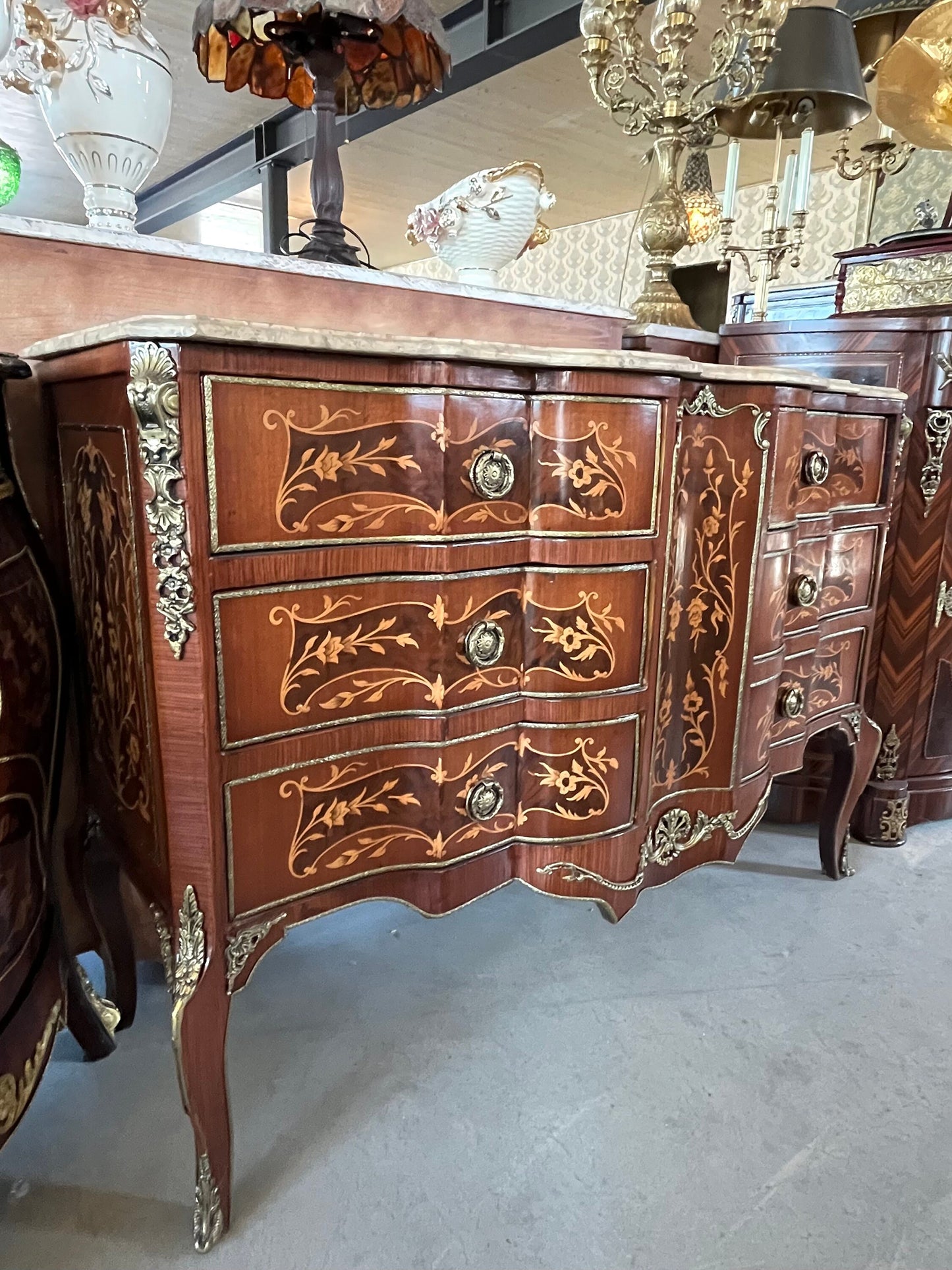 Chest of Drawer Nostalgic French Baroque Style Wooden Cabinet with Marble at Top Antique Style Reproduction for Stylish Home Decor- Limited