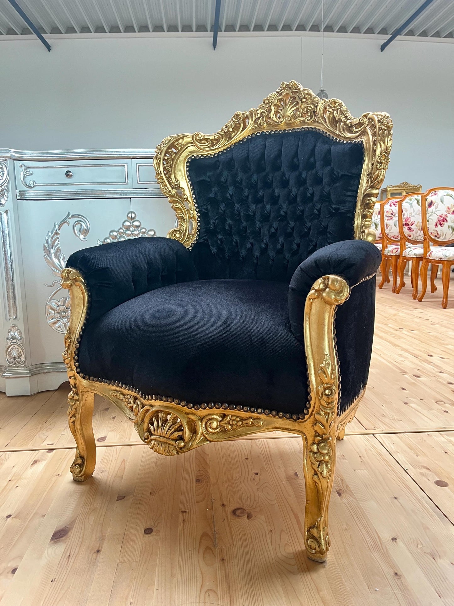 Französischer Barock-Sessel im Rokoko-Stil /French Baroque Rococo Style Armchair - Gold Black
