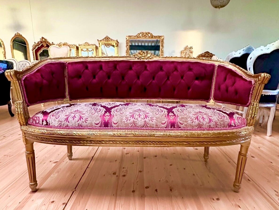 Sofa Set Red French Baroque Style Lounge Sofa Set in Bordeaux Floral Color French Settee for Lobby Living Room