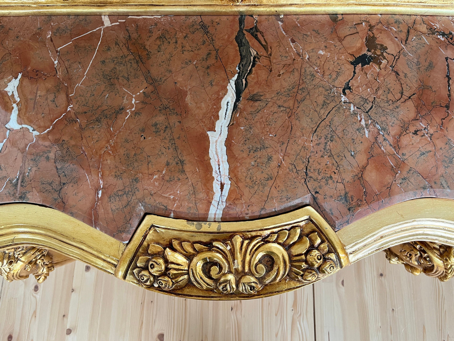 Huge Console Table Mirror Antique Style with Marble Slab Top Table Retro Baroque Style in Gold Finish for Home Decor for Hotel Display