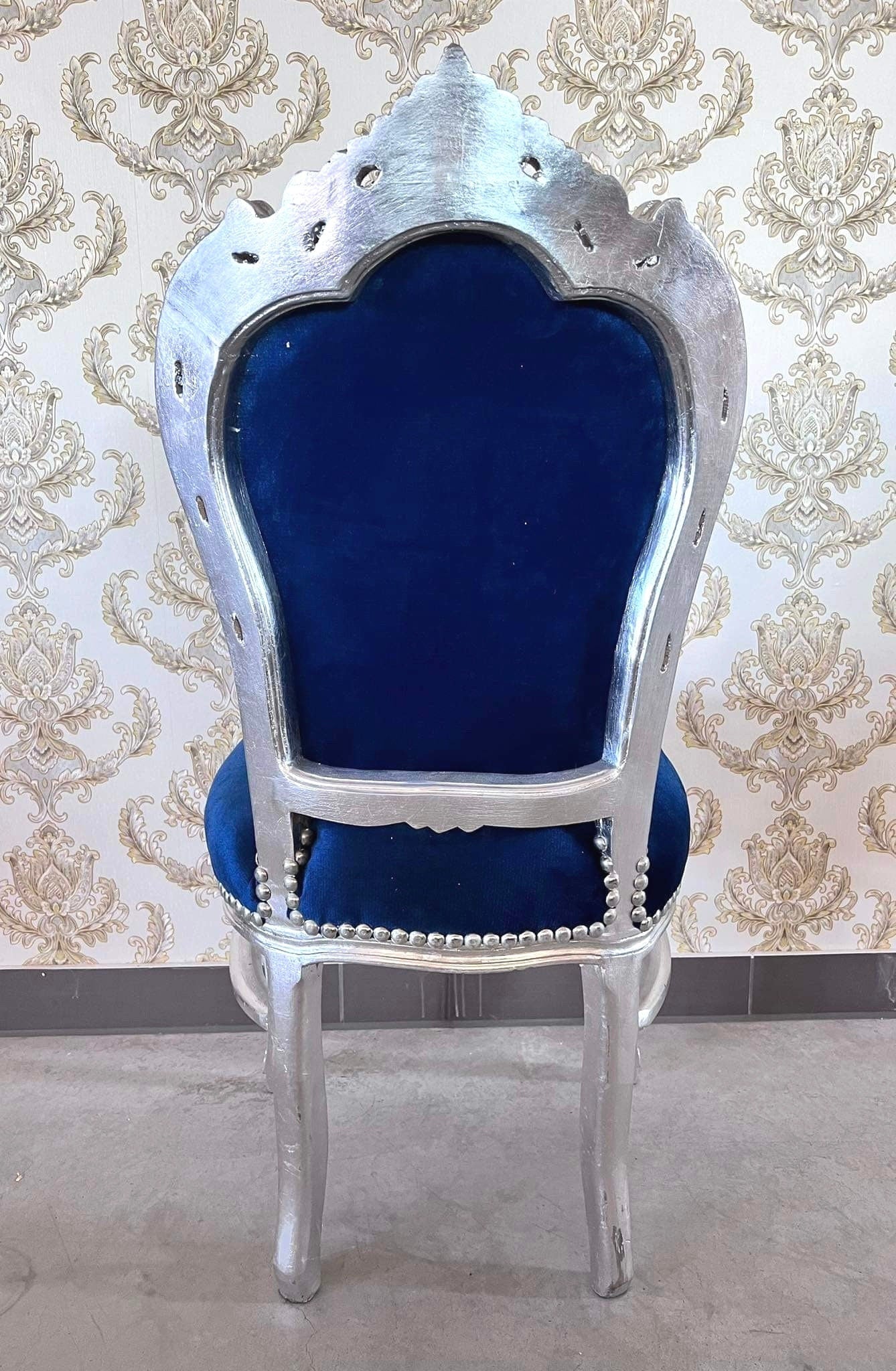 Accent Chair Blue Velvet French Baroque Antique Style Dining Chair Velvet Purple in Silver Finish for Home Decor