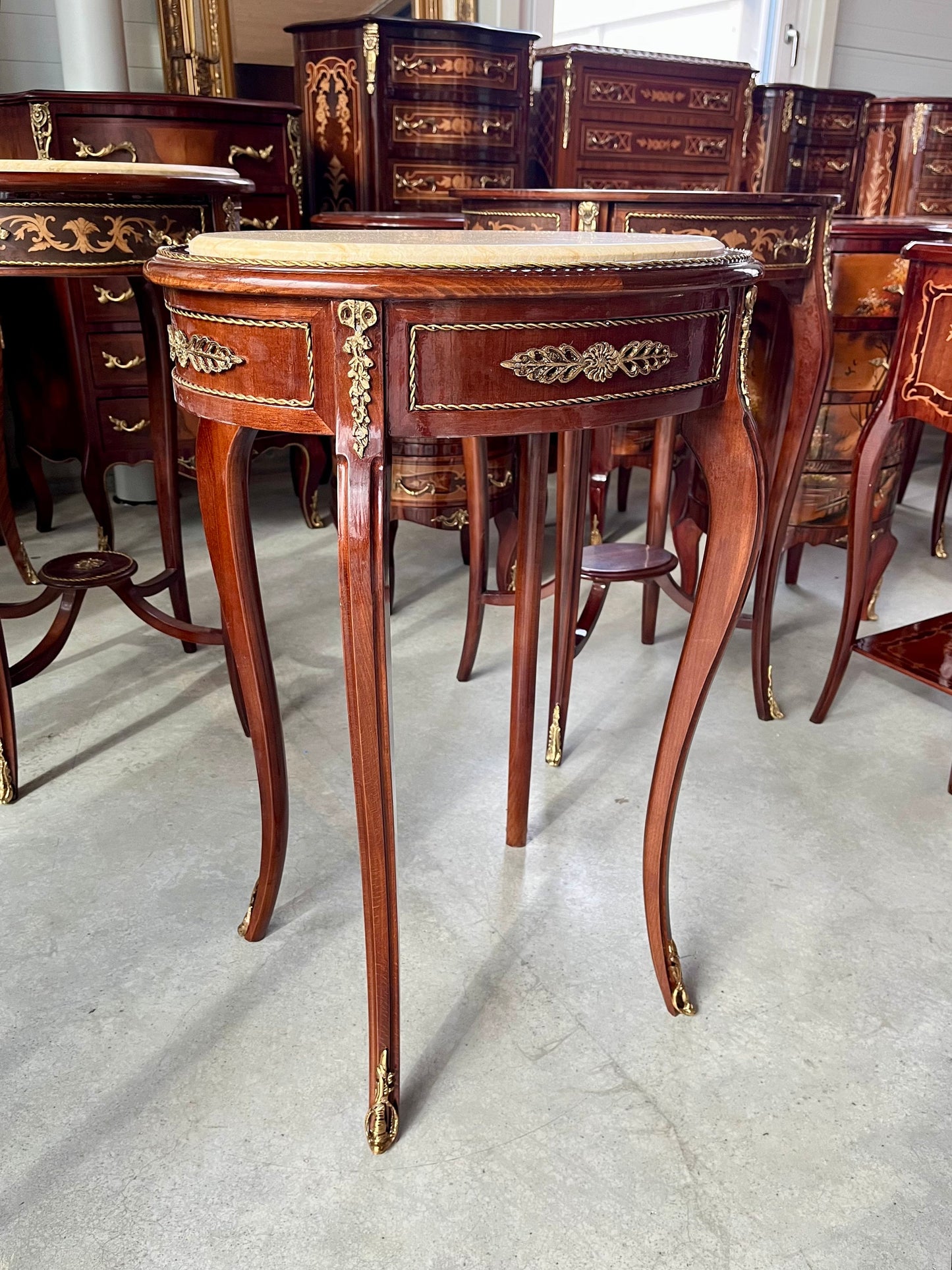 Oval Marble Top Table, Side Table Marble Top, French Louis Baroque Style Wooden Tea Table Beige Color Marble Top Side Table