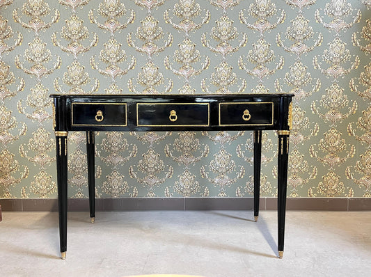 Antique Style Desk in Black & Red Handmade Baroque Writing Table 3 Drawers Italian Style Desk With Brass Ornaments Handles for Home Decor