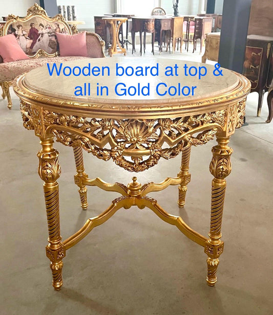 Dining Table in Gold Finish French Baroque Style Round Table Handmade Antique Style for Dining Room Decor