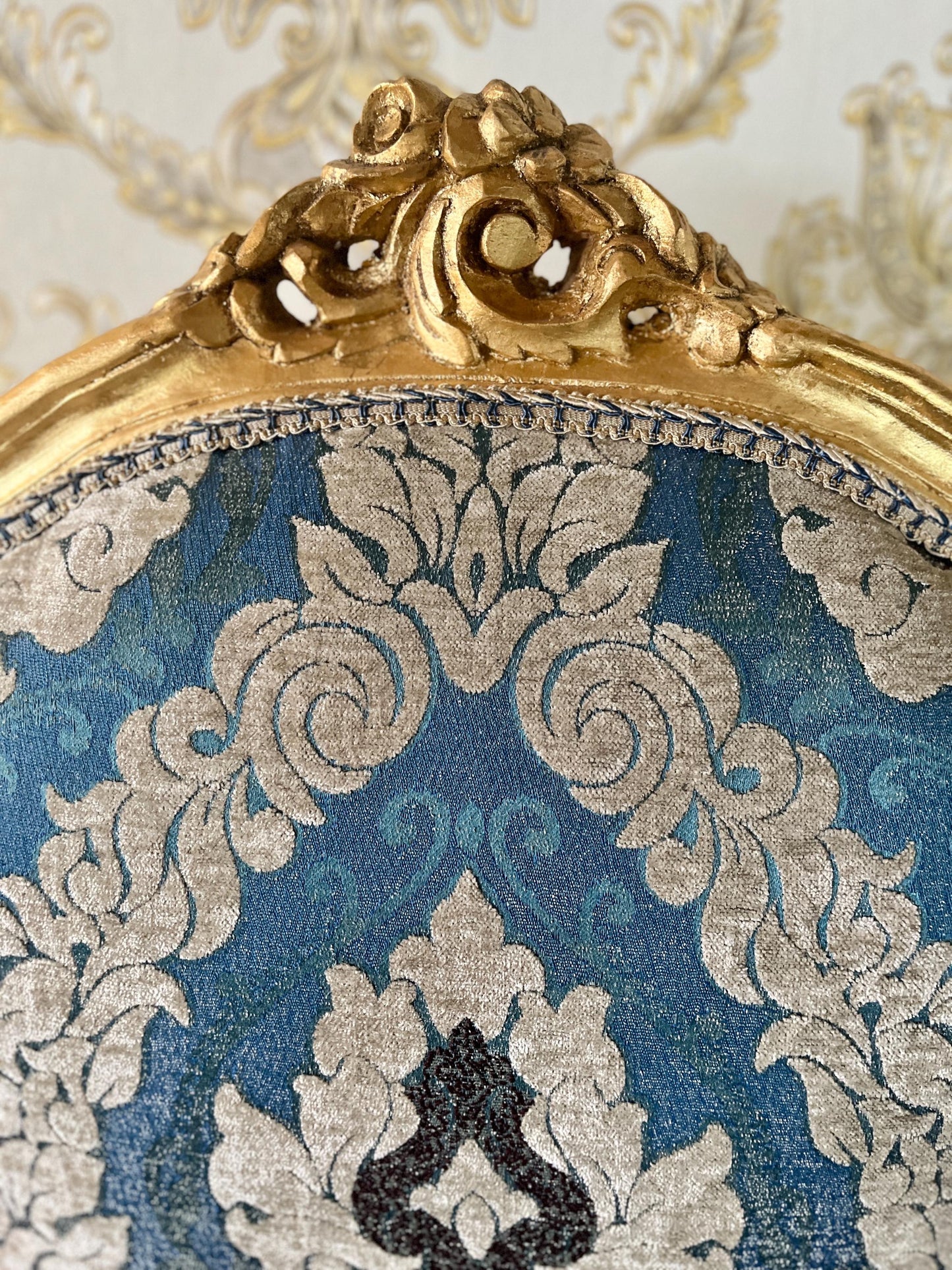 Armchairs French Louis Style in Blue Damask Retro Baroque Rococo Style Armchair Lounge Chair for Home Decor