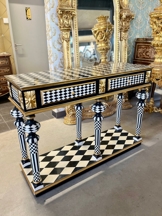 Art Décor Table in Black Diamond Print, Deluxe Baroque Decor Table Black & White Handmade Decor Table, Reception Table - LIMITED EDITION