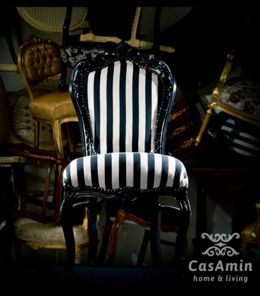 Accent Chair Black Stripe French Louis XV Style Dining Chair Classic Baroque Style