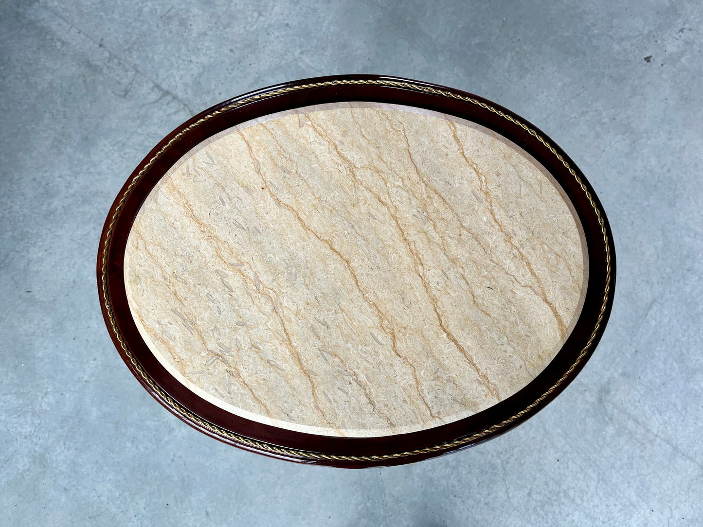 Oval Marble Top Table, Side Table Marble Top, French Louis Baroque Style Wooden Tea Table Beige Color Marble Top Side Table