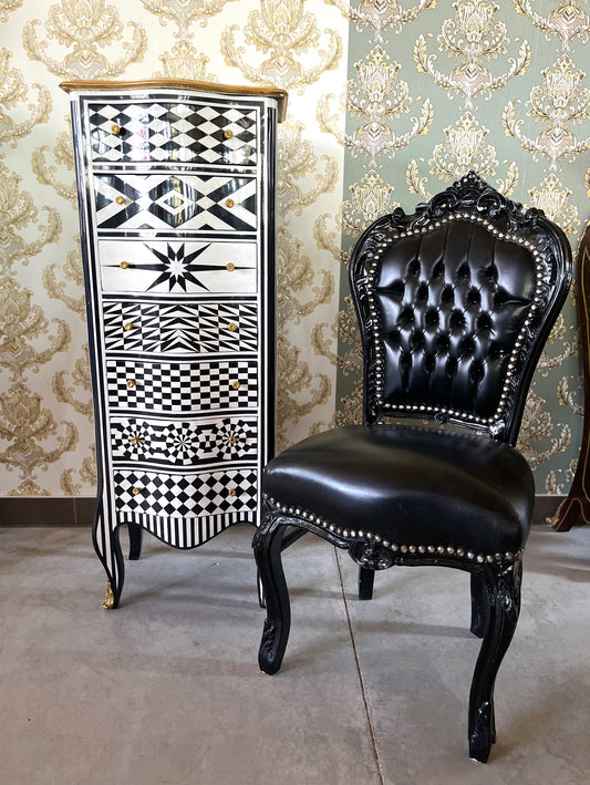 Französischer Louis XV Barockstuhl im antiken Stil / French Louis XV Baroque Antique Style Chair- Black