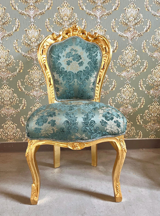 Accent Chair French Louis Style Gold Dining Chair in Xmas Green Damask Baroque Rococo Style Chair Flower Pattern for Holiday Home Decor
