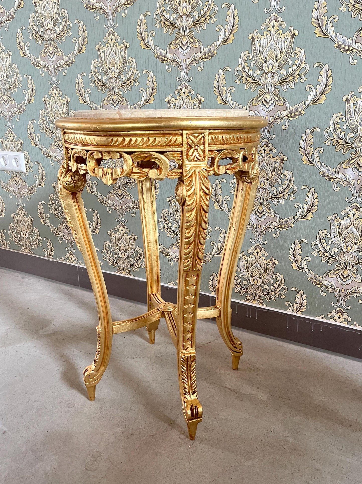 Side Table French Louis Antique Style with Marble Slab Top Coffee Table Retro Baroque Style In Gold Finish for Home Decor