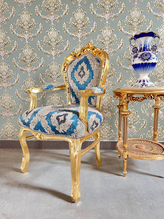 Accent Armchair Louis XV Style Velvet Chair Retro Baroque Rococo Style Armchair in Green Velvet Pattern for Home Decor for Store Display