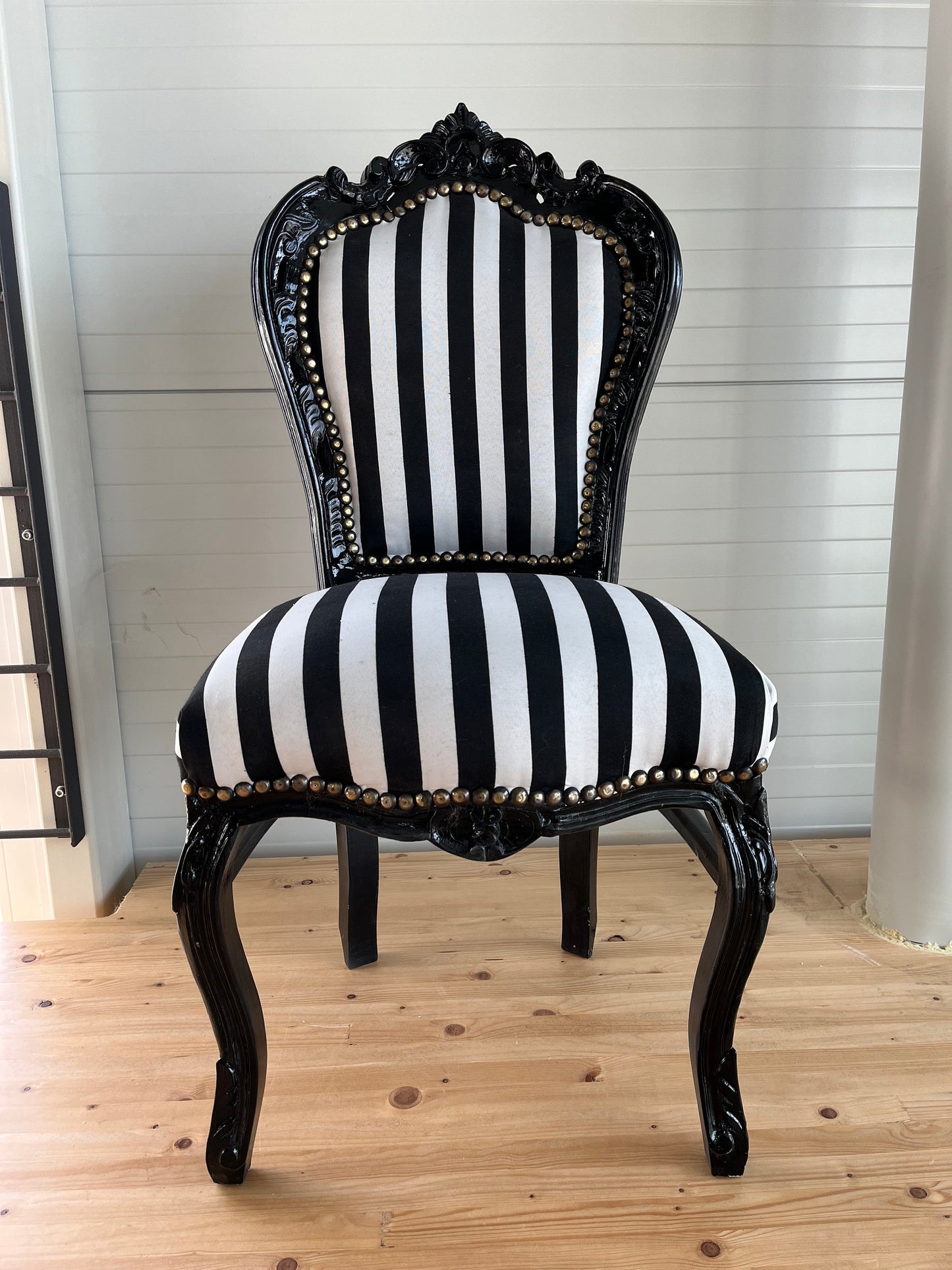 Accent Chair Black Stripe French Louis XV Style Dining Chair Classic Baroque Style