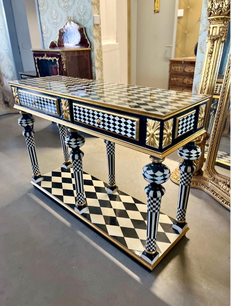 SPECIAL ORDER - Black White & Gold Series of Display Cabinet, Chest of Drawer, Chair, Small Bench and Art Décor Table For Stylish Home Decor