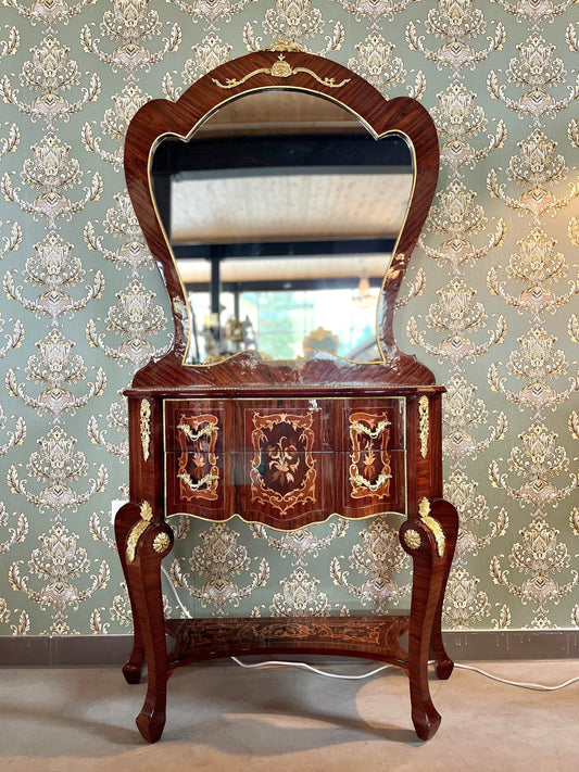 Mirror Table Console in Nostalgic Antique Style Wooden Table Mirror Console in Retro Baroque Style in Brown