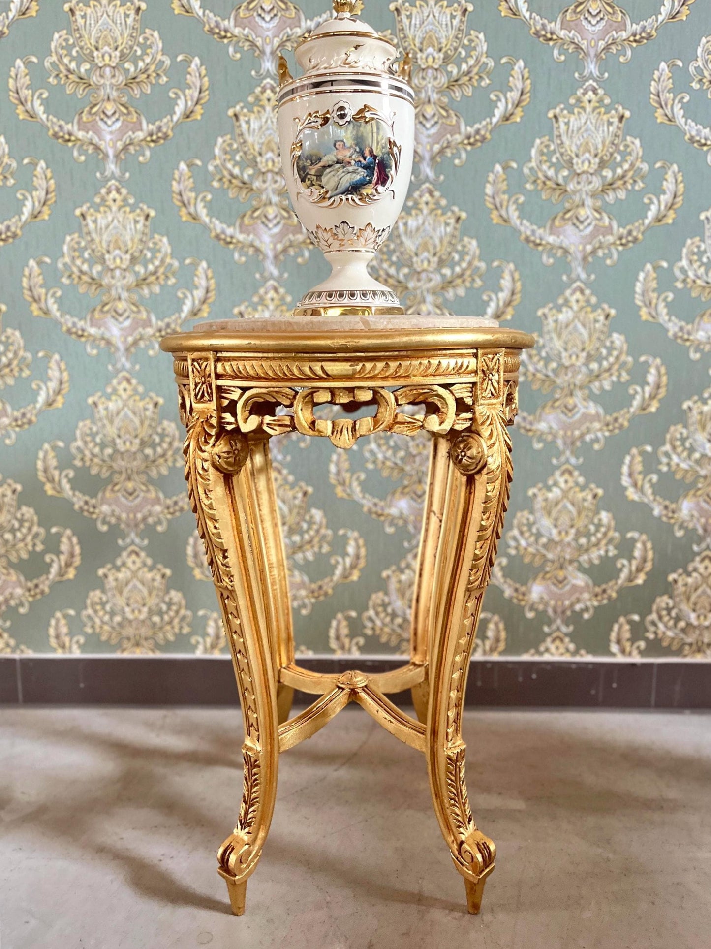 Side Table French Louis Antique Style with Marble Slab Top Coffee Table Retro Baroque Style In Gold Finish for Home Decor