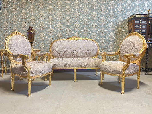 Lounge Sofa Set in Champagne Gold Color Flower Pattern Retro Baroque Rococo Style Sofa Set for Living Room Lounge Room Decor Made-To-Order