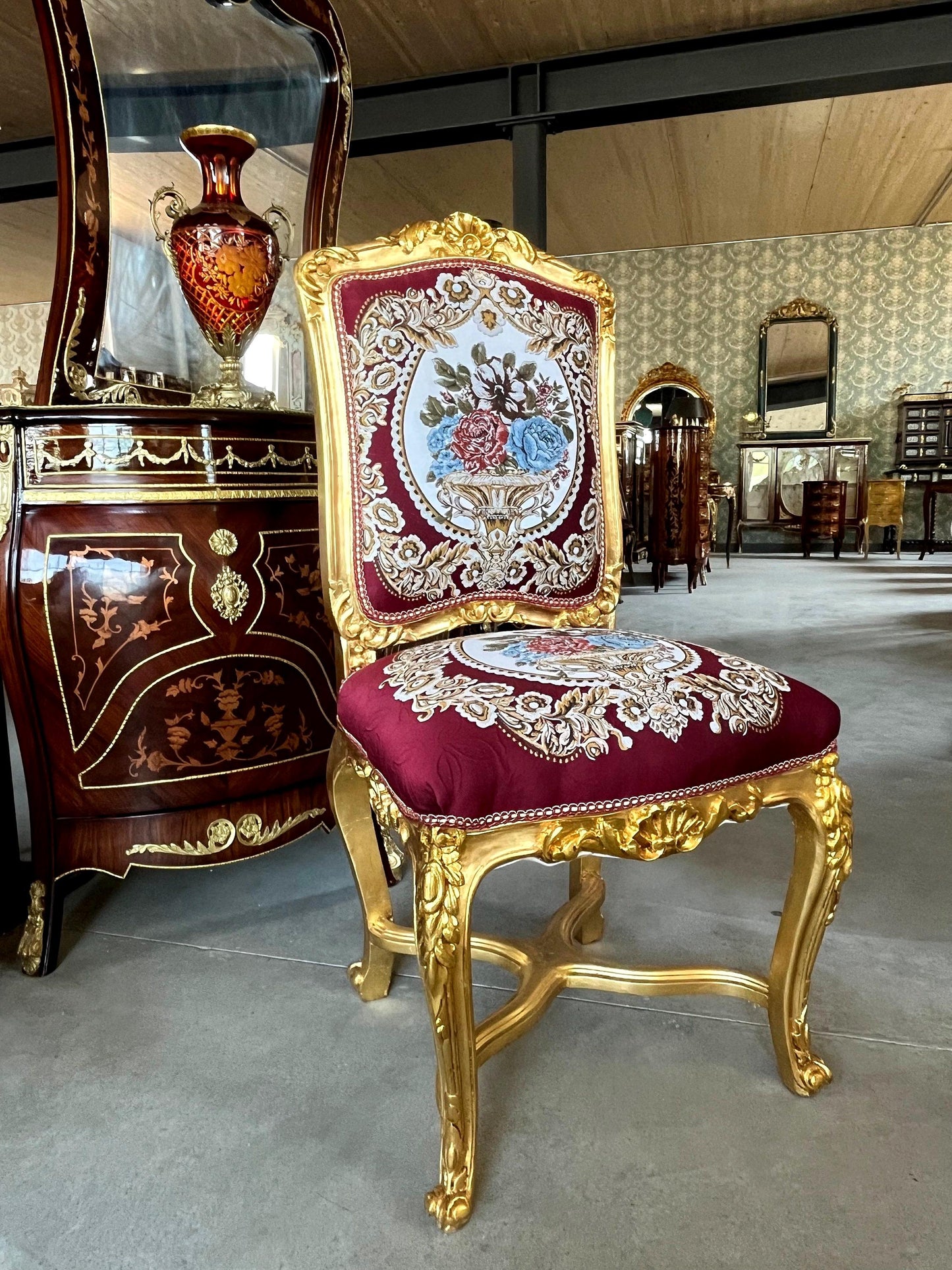 Accent Chair Antique Style Gold Finish Dining Chair Red Baroque Rococo Style Chair in Red Italian Baroque Style for Home