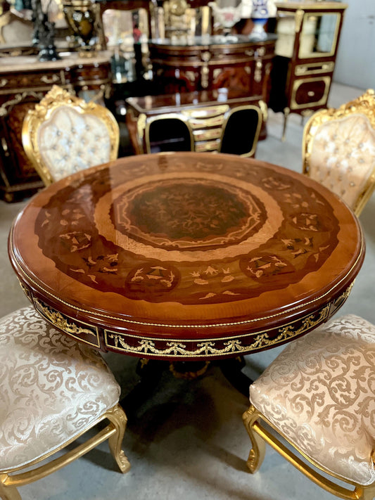 Round Dining Table Retro Baroque Style Wooden Brown Table Antique Italian Style Wooden Round Table for Home Decor