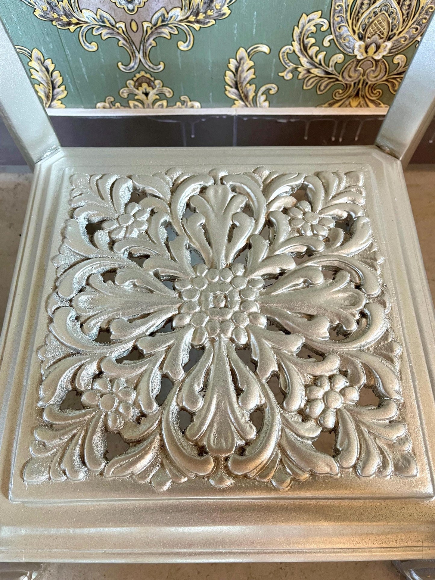 Square Side Table Silver Frame With Black Marble Top Retro Baroque Style Handmade Coffee Table in Silver Finish for Living Room End Table