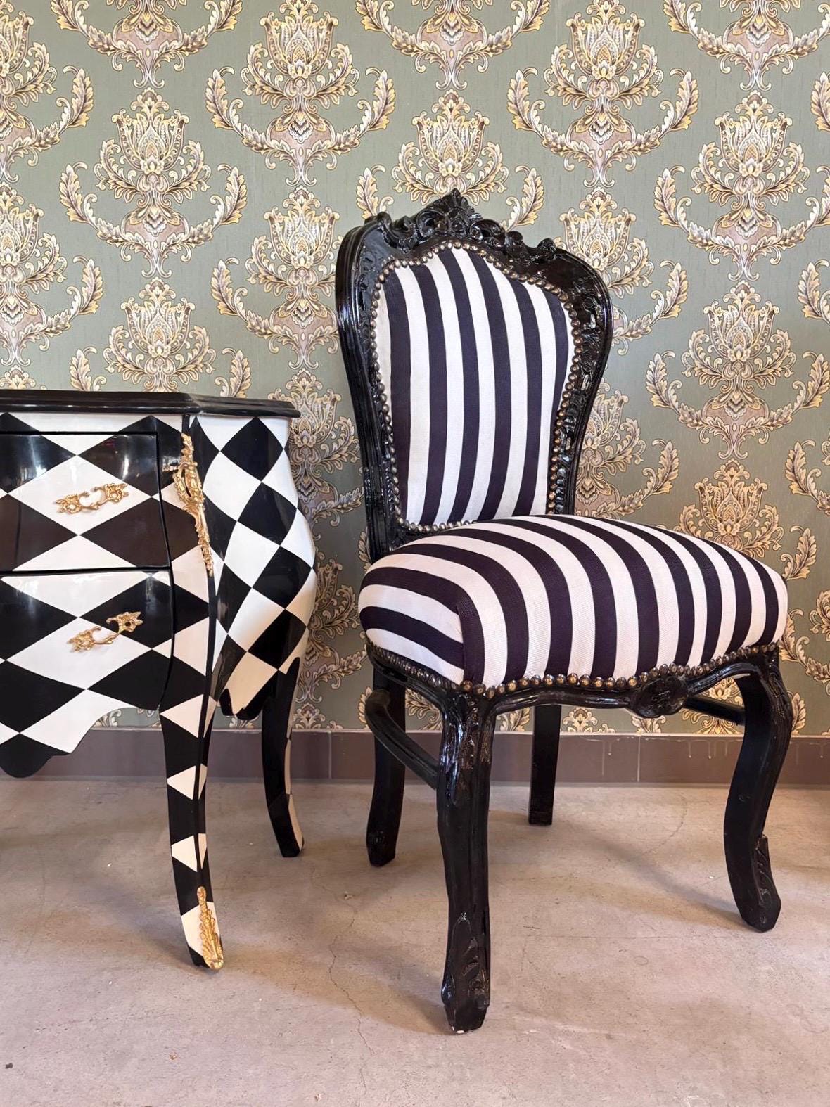 Accent Chair Black Stripe French Louis XV Style Dining Chair Classic Baroque Style