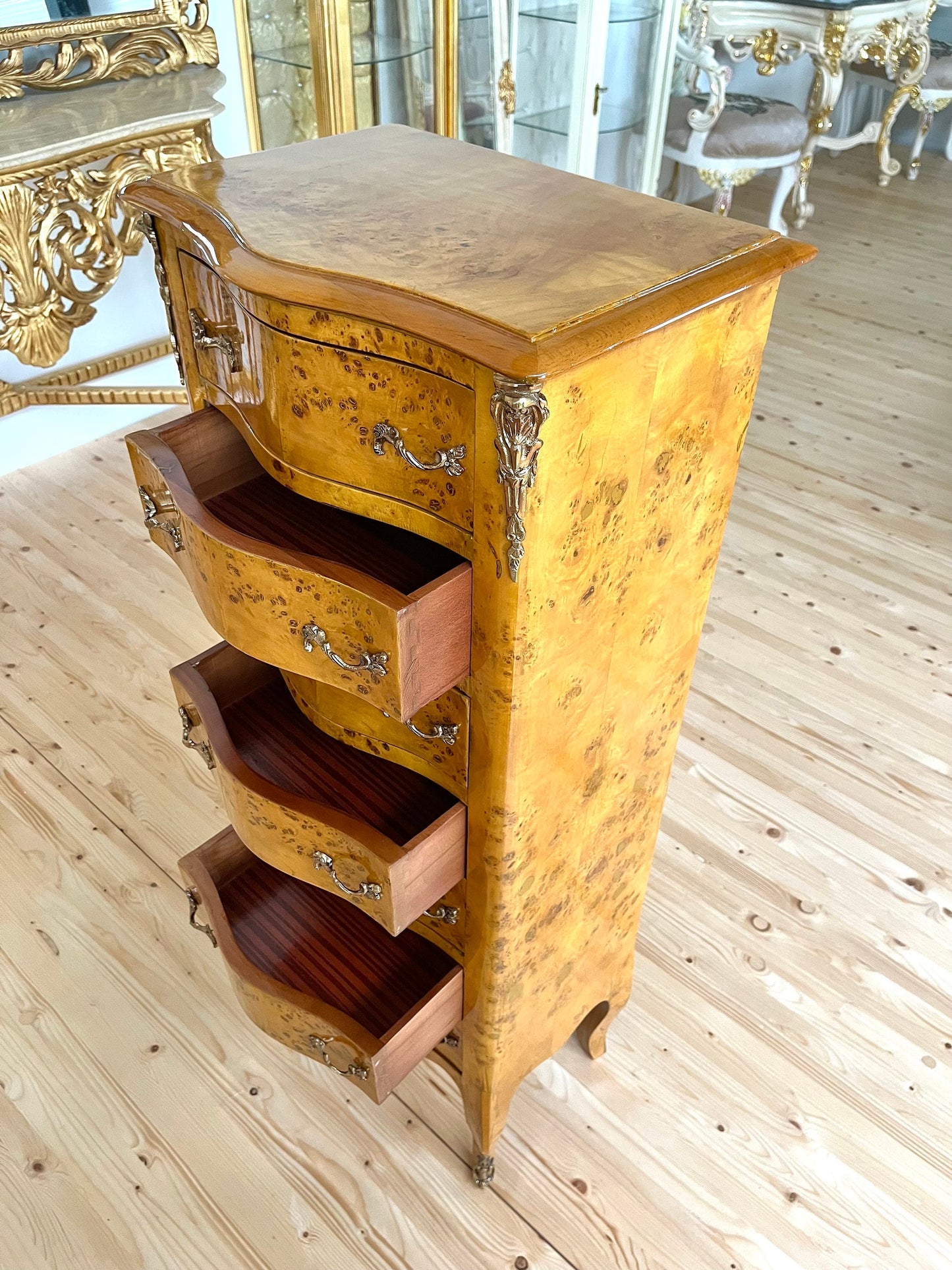 Hohe Kommode im Barockstil - Glänzend /Tall Chest of Drawer French Baroque Style in Yellow 7 Drawers Cabinet for Home Decor or Shop Display