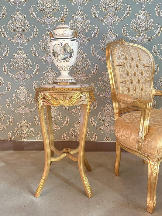Small Side Table Baroque Rococo Style with Marble Top in Gold Finish Tea Table Coffee Table for Home Decor