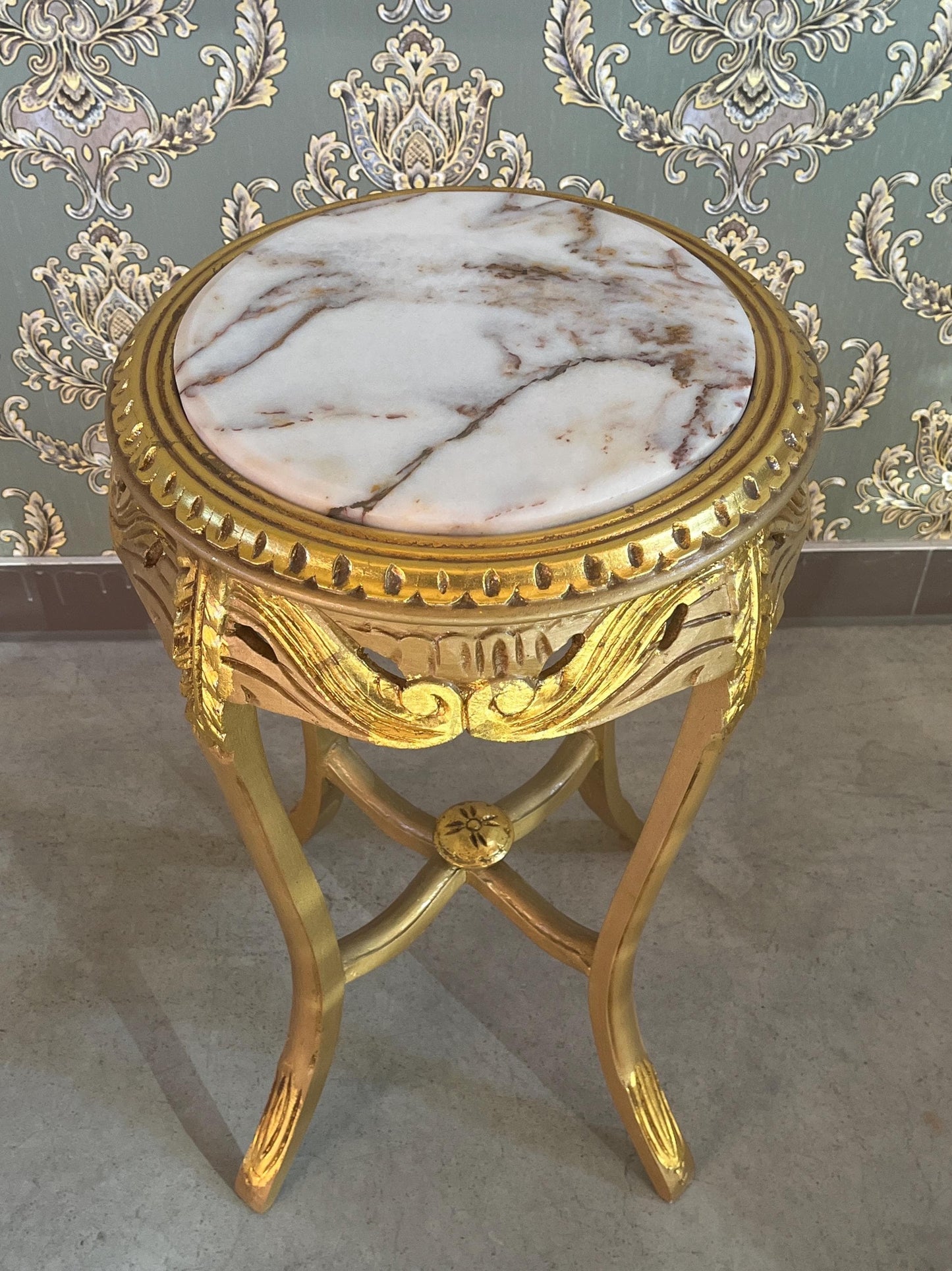 Small Side Table Baroque Rococo Style with Marble Top in Gold Finish Tea Table Coffee Table for Home Decor
