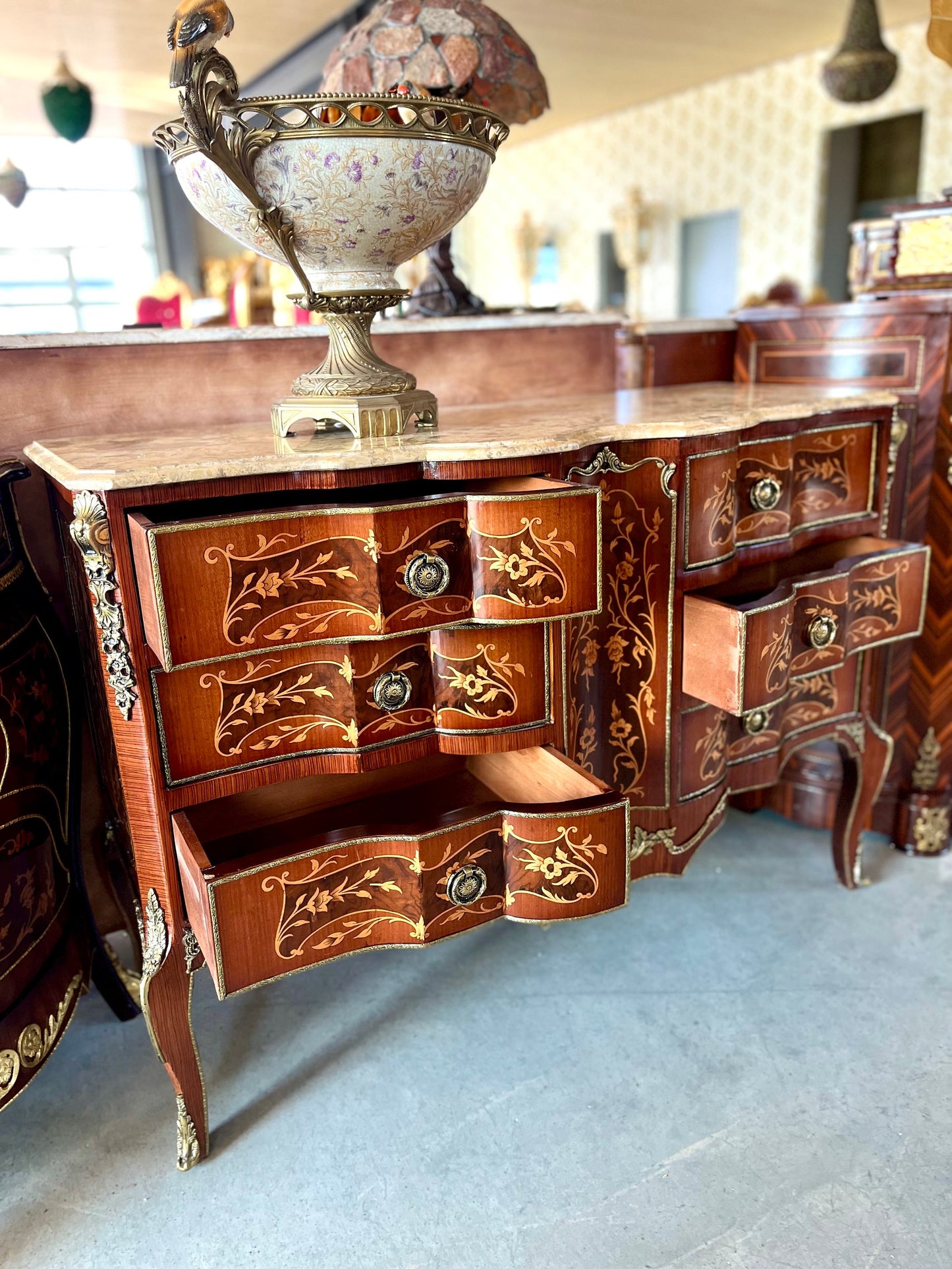 Chest of Drawer Nostalgic French Baroque Style Wooden Cabinet with Marble at Top Antique Style Reproduction for Stylish Home Decor- Limited