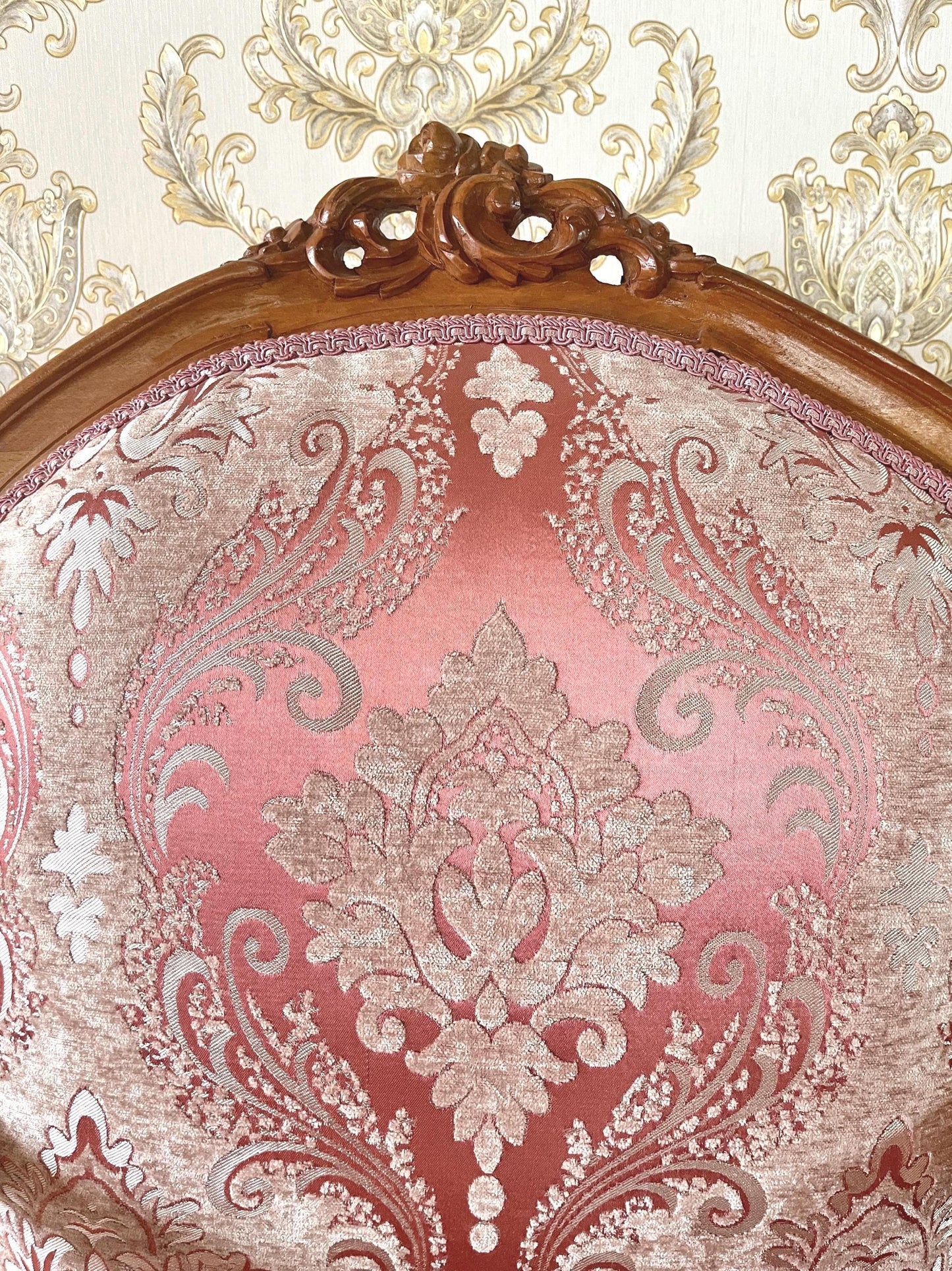 Armchair French Louis Style in Pink Flower Damask Retro Baroque Rococo Style Lounge Chair For Home Decor