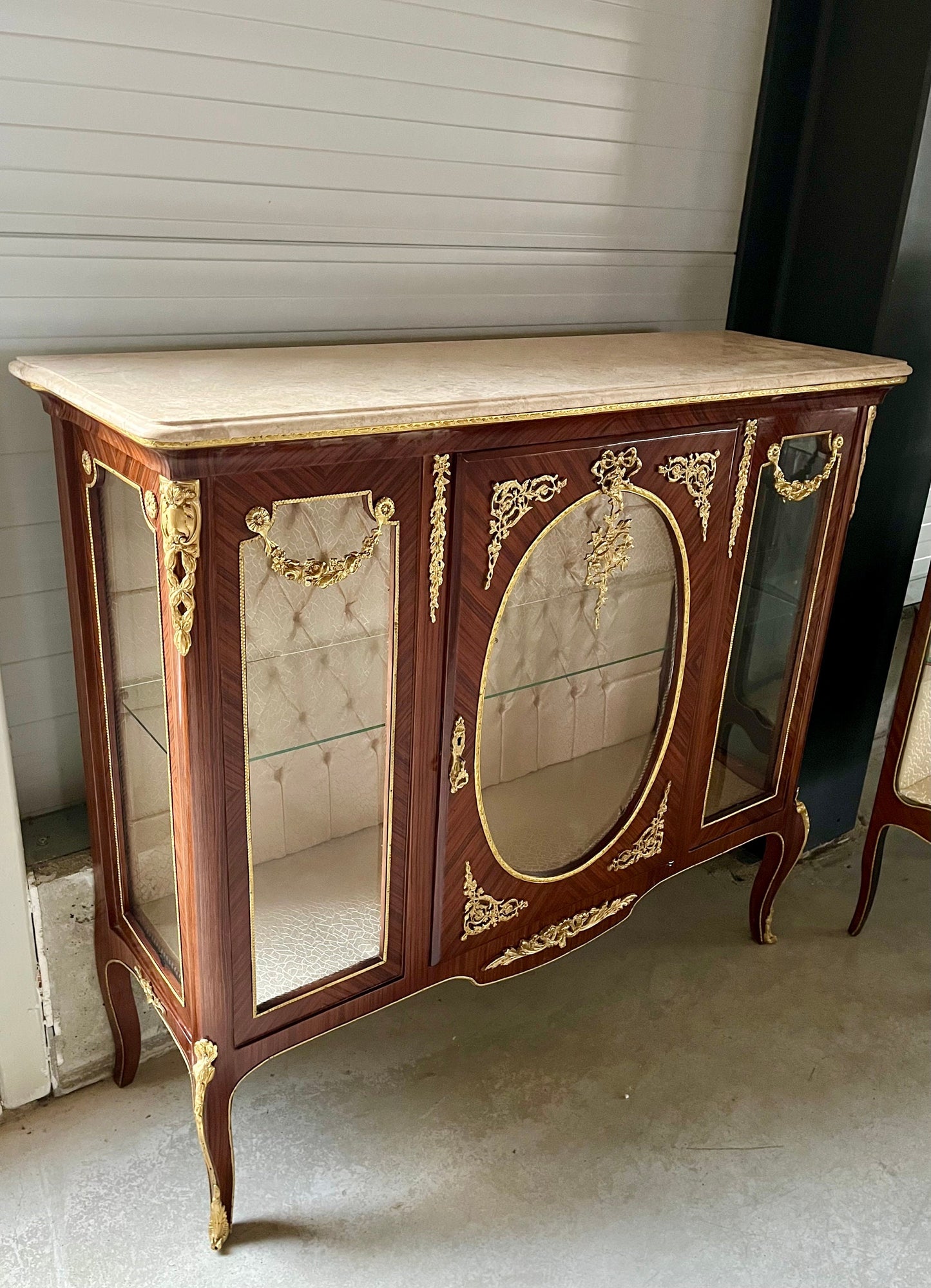 Showcase Wood Marble Brass Home Decor French Baroque Style Marble Top Wood Showcase French Louis XV Style Showcase Antique Style for Home
