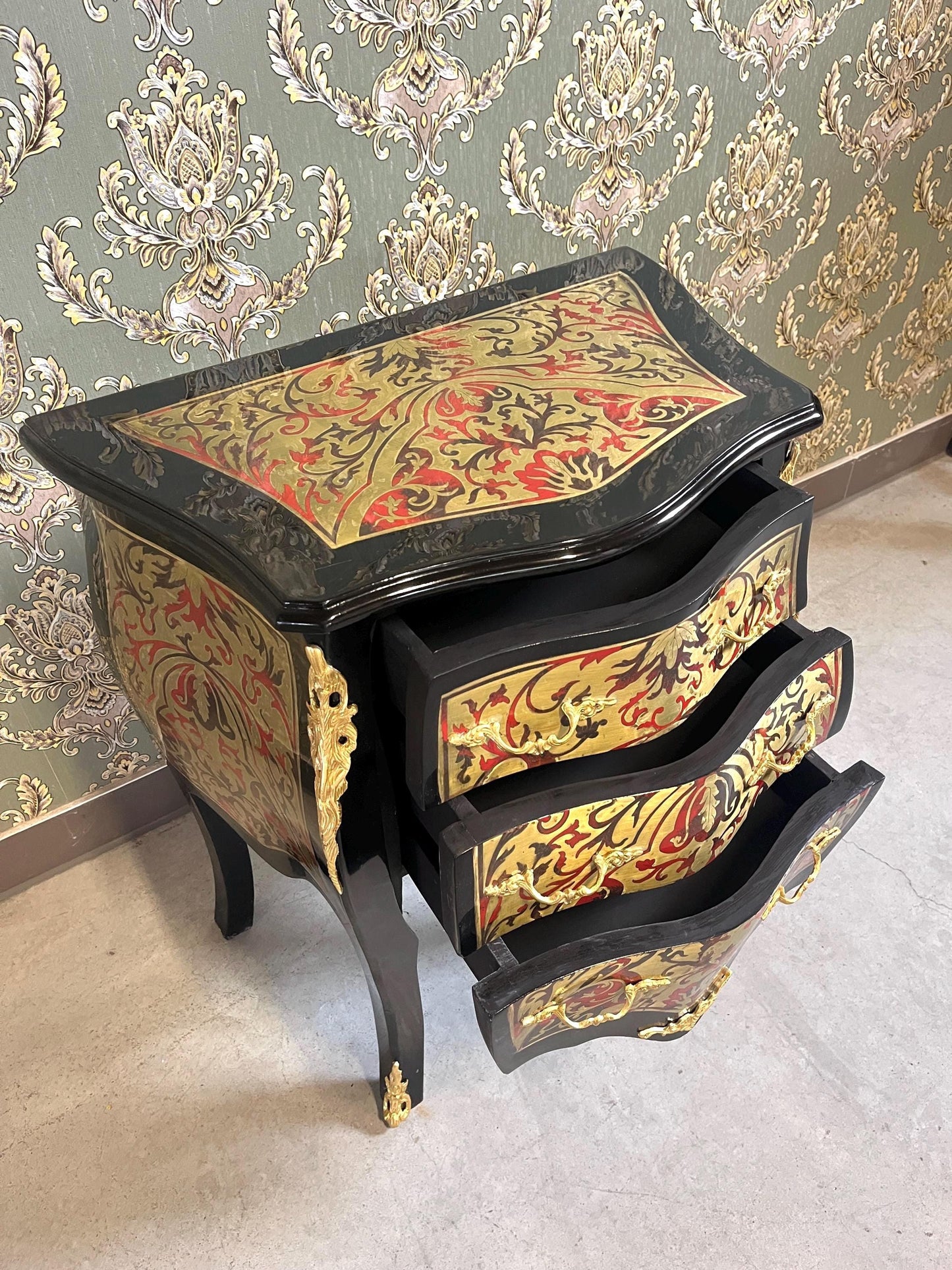 Luxury Chest of Drawers French Rococo Style Handmade Night Stand Gold Painting Front Display Side Table With Bronze Handles  for Home Decor