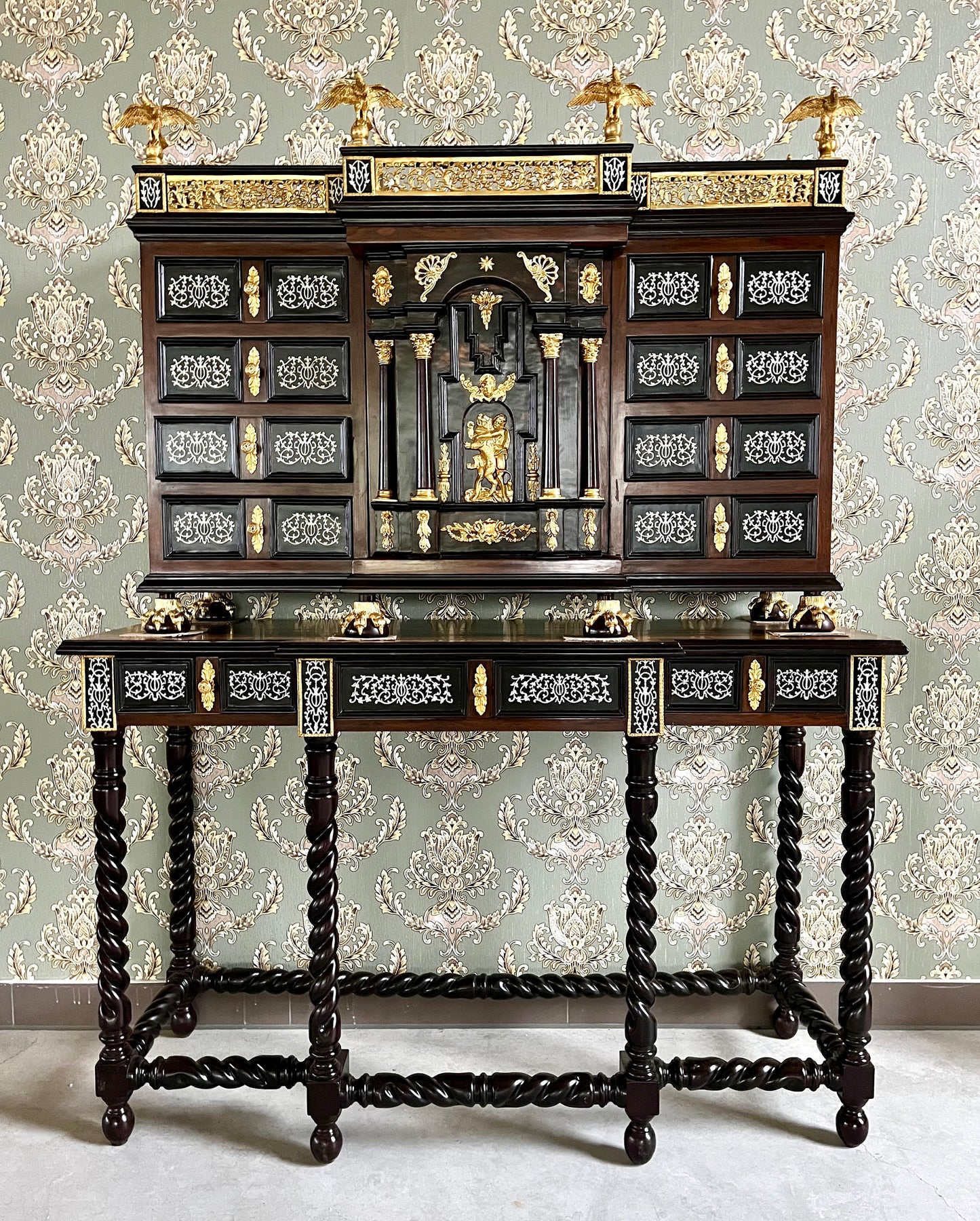 Secretary Desk Antique Baroque Style with Organizational Shelf Deluxe Wooden Table Nable Piece for Home Decor- LIMITED EDITION