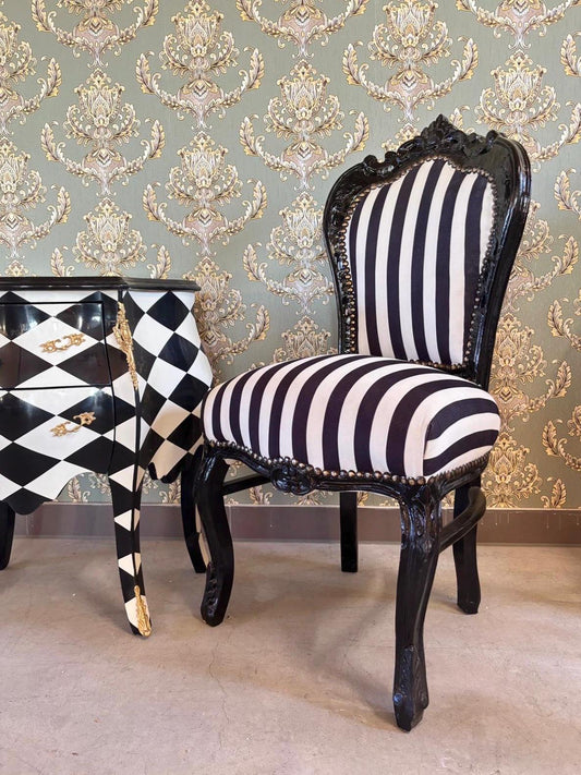 Accent Chair Black Stripe French Louis XV Style Dining Chair Classic Baroque Style