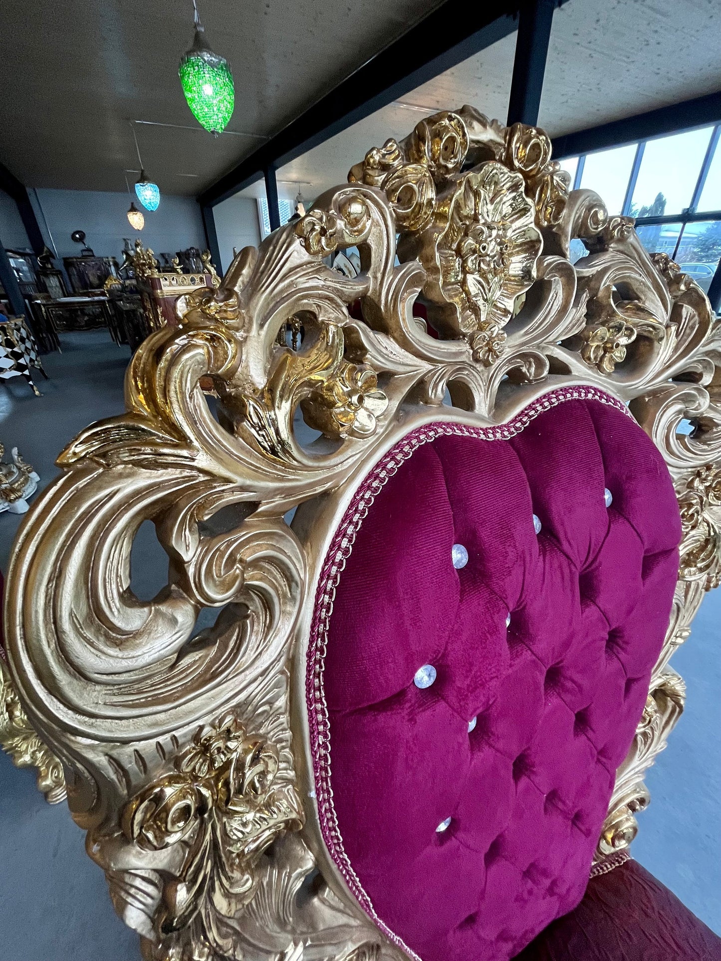 King Throne Red Deluxe Huge Armchair in Bordeaux Embroidery Seated Gold Finish