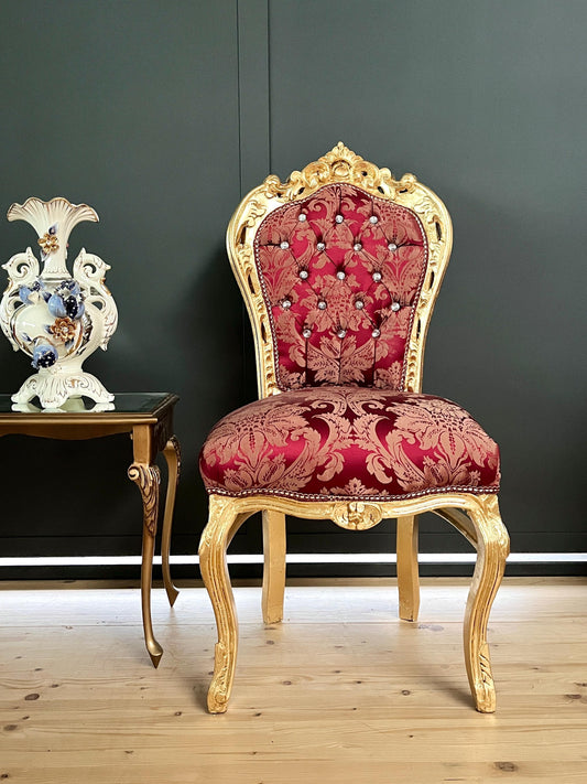Accent Chair Baroque Rococo Style Dining Chair French Louis XV Style in Xmas Red Color Gold Finish for Holiday Decor
