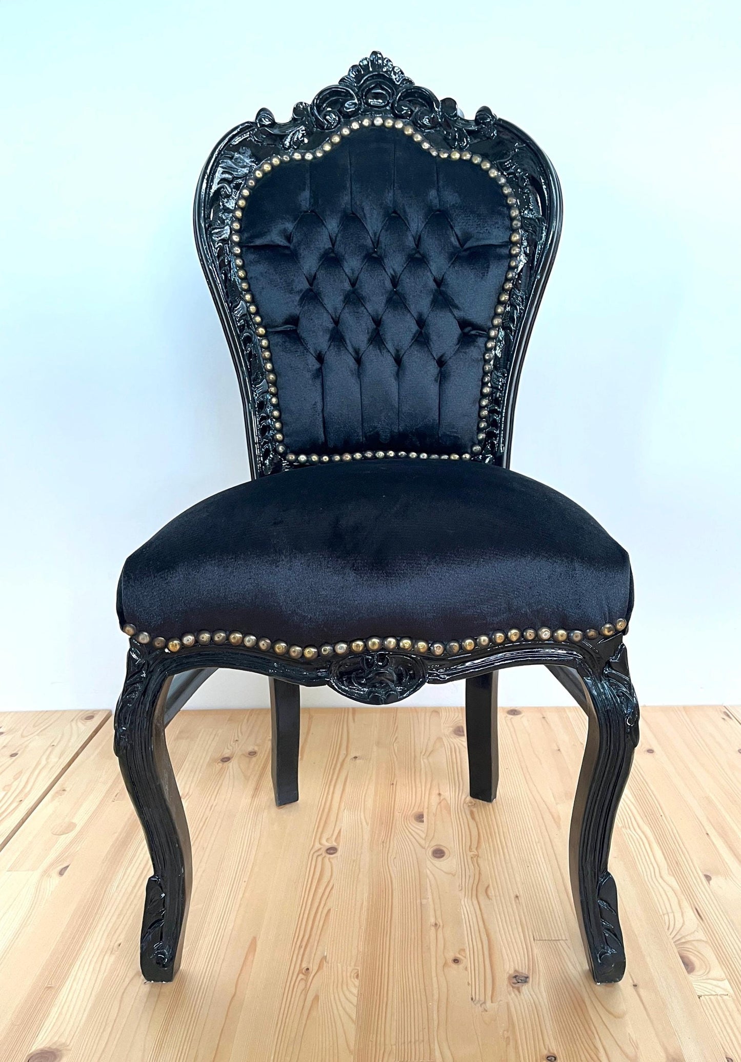 Accent Chair Black Velvet French Louis XV Style Chair Baroque Rococo Style Dining Chair Antique Style Reproduction Chair in Black