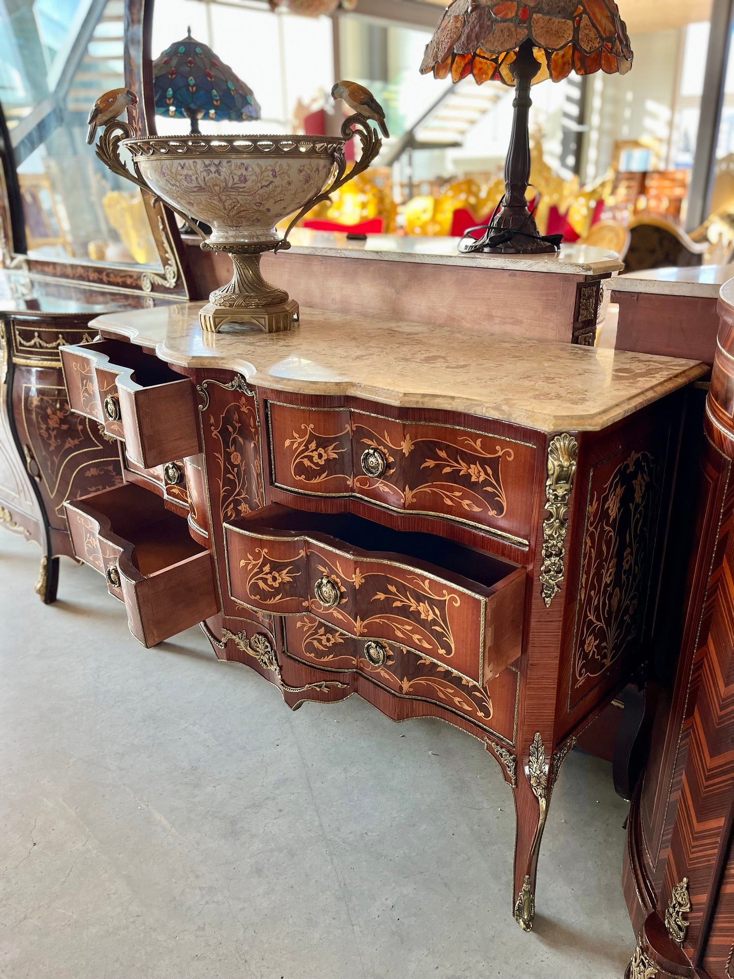 Chest of Drawer Nostalgic French Baroque Style Wooden Cabinet with Marble at Top Antique Style Reproduction for Stylish Home Decor- Limited
