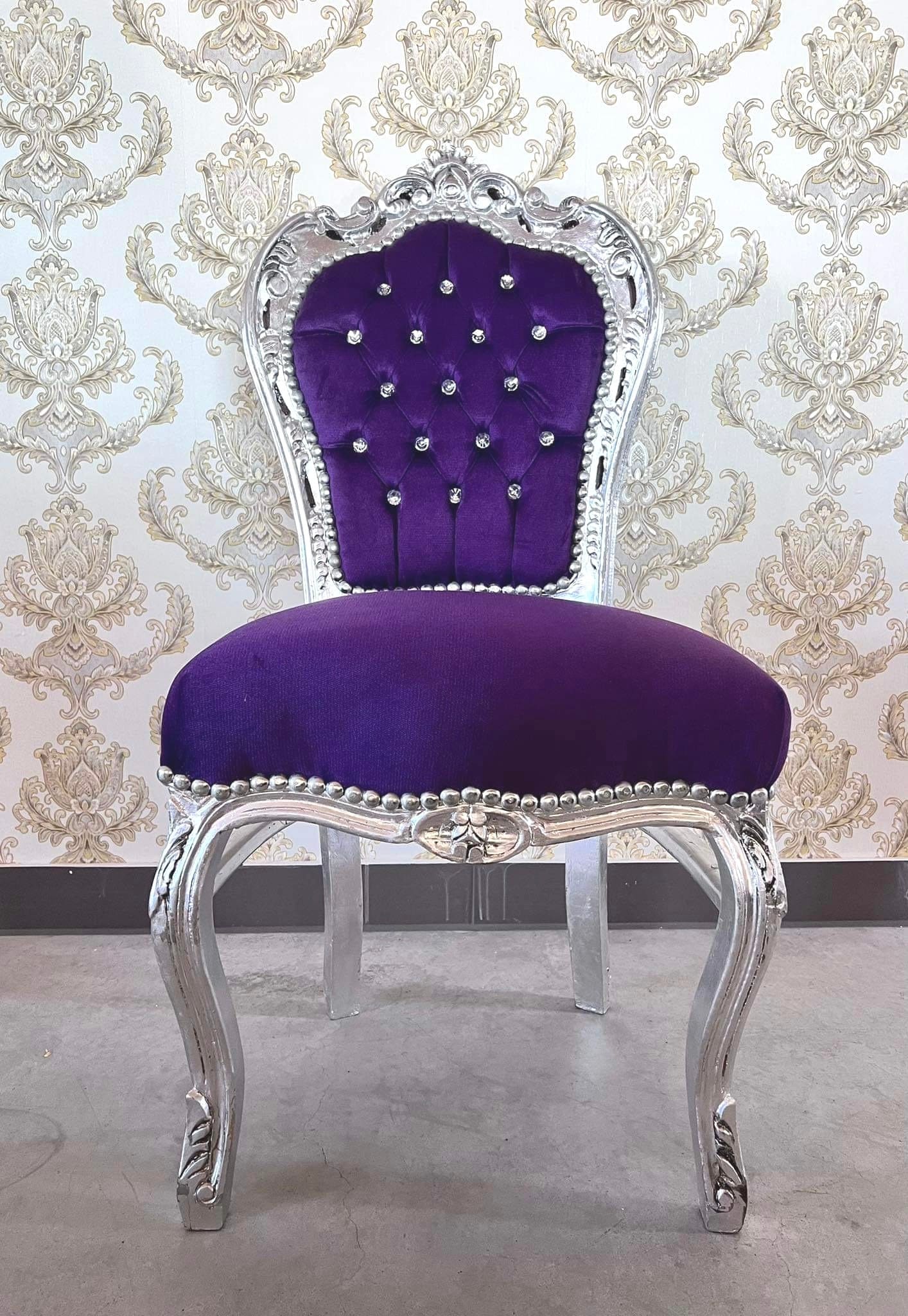 Accent Chair Blue Velvet French Baroque Antique Style Dining Chair Velvet Purple in Silver Finish for Home Decor