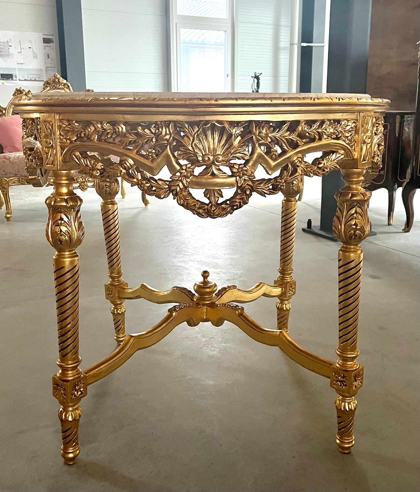 Dining Table in Gold Finish French Baroque Style Round Table Handmade Antique Style for Dining Room Decor