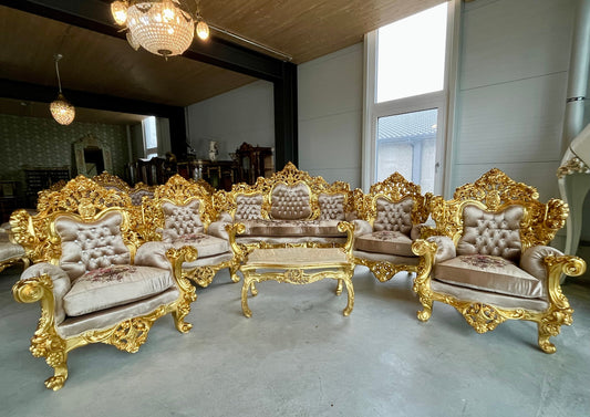 Imperial Sofa Set Royal King Sofa Set French Rococo Sofa Suite Brown Velvet Couch Set Gold Finish for Luxurious Home for Hotel Lobby Decor