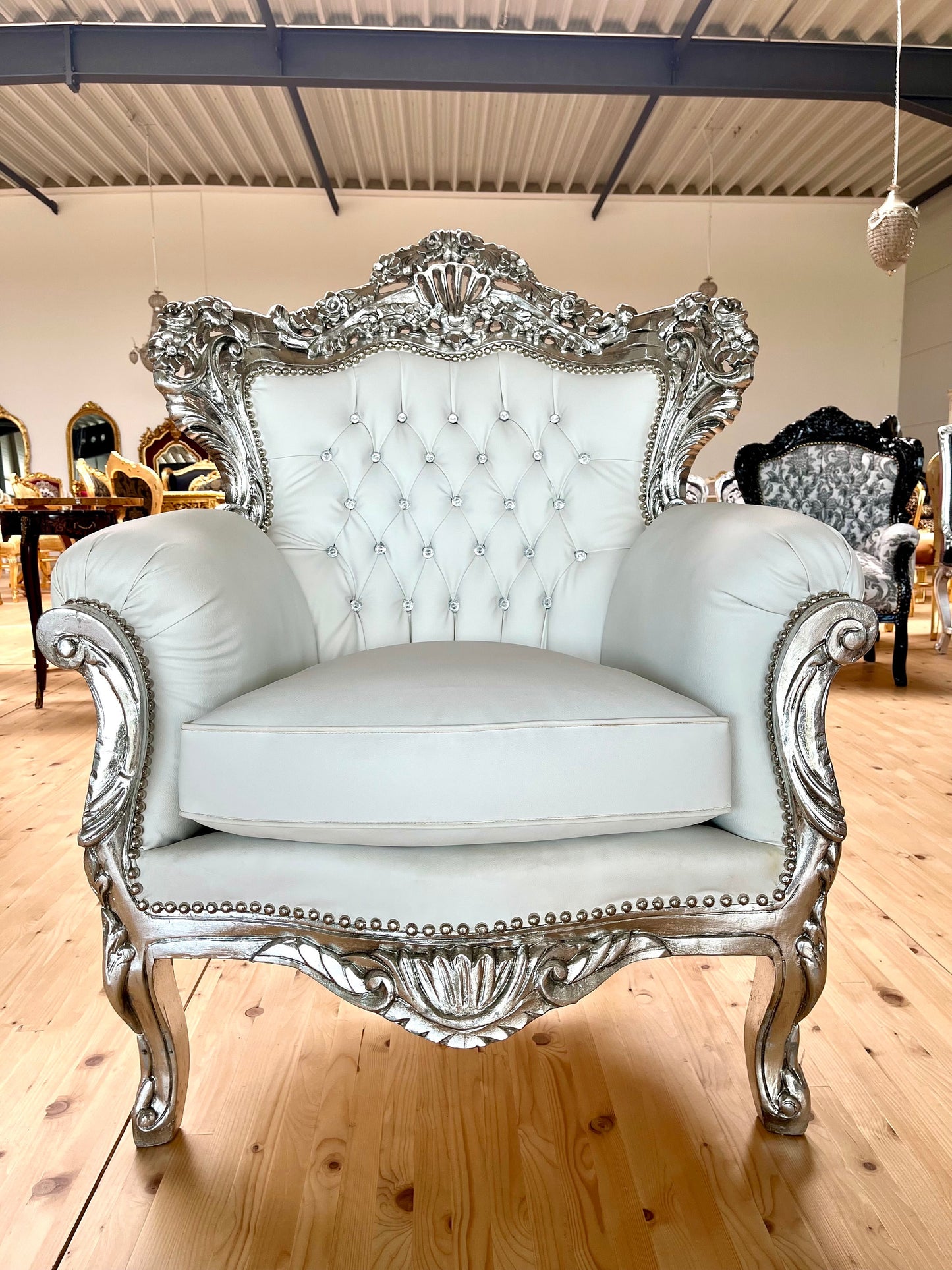 Sofa Set French Louis Style in White Color Settee Baroque Rococo Style Sofa Set in Silver Finish for Wedding Party Event