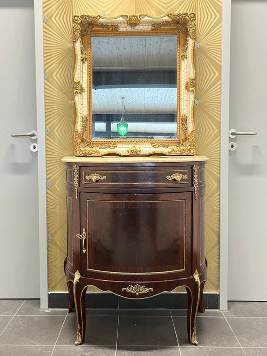 Washbasin Cabinet with Mirror Set French Baroque Style Marble Top Washbasin Cabinet Retro Home Decor in Brown