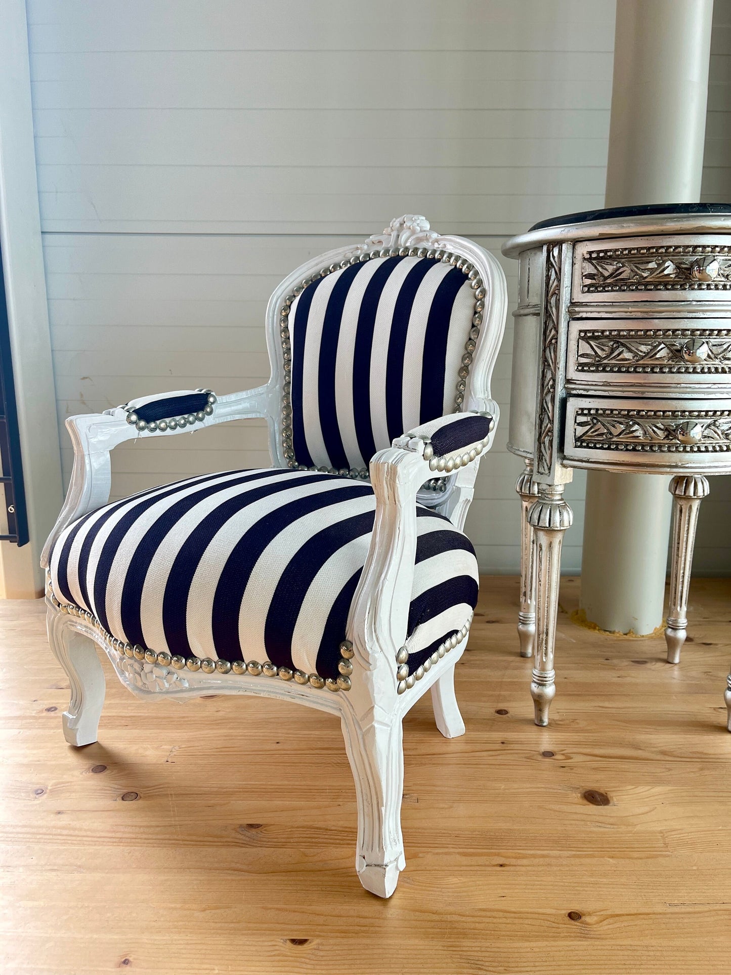 Kid’s Chair Retro Baroque Rococo Style Armchair in Black Stripe French Louis Style Cute Kid’s Chair