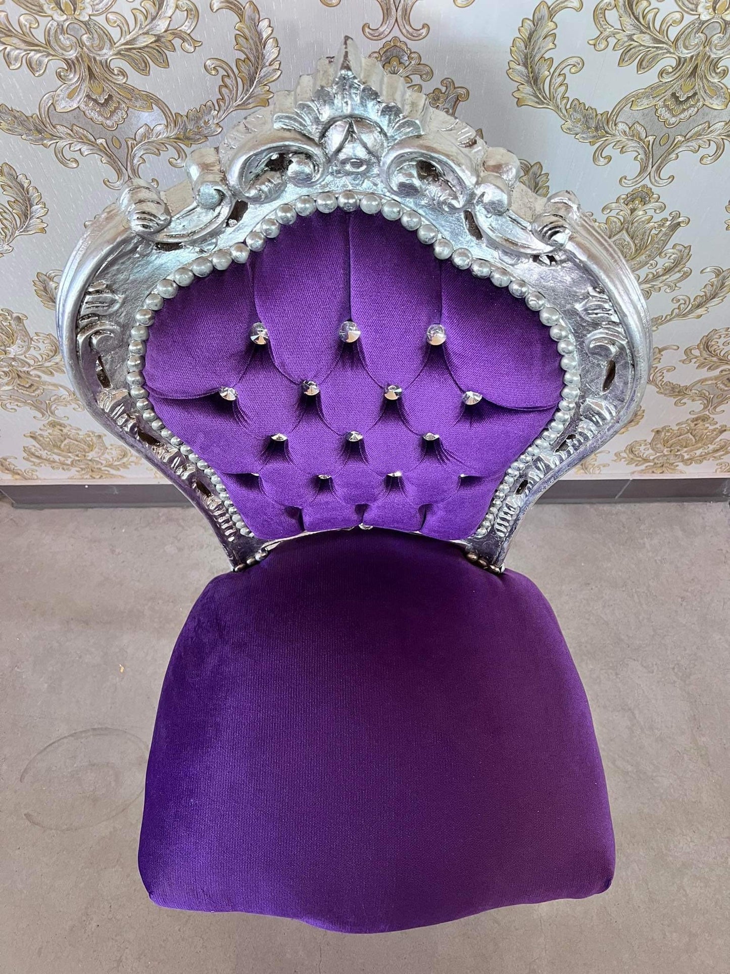 Accent Chair Blue Velvet French Baroque Antique Style Dining Chair Velvet Purple in Silver Finish for Home Decor