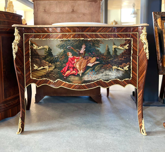 Sink Cabinet French Antique Style  Handpainted Oil Painting Surface Retro Baroque Style Home Decor with Ceramic Sink Top for Bathroom Decor